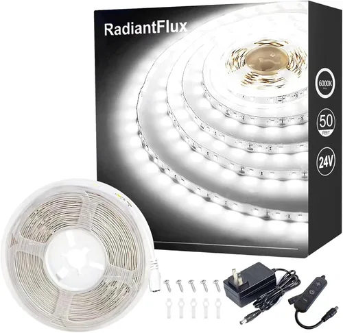 Miniatura 8 de RadiantFlux Tira de Luz Púrpura, Tira de Luz LED Púrpura Flexible de 30 Pies con Kit, 540 Perlas de Lámpara, Luz LED de 24V, No Impermeable