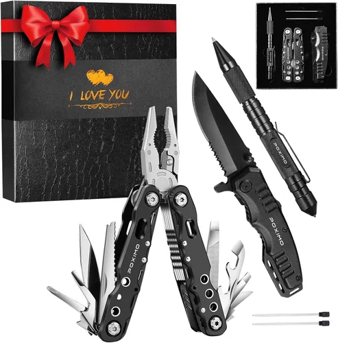 Miniatura 13 de Juego de regalo multiherramienta para hombres, para papá, él, kit de supervivencia EDC 3 en 1 con alicates múltiples 14 en 1, cuchillo de bolsillo