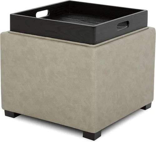 Miniatura 13 de CHITA Otomana de almacenamiento cúbica con tapa con bandeja, pequeño reposapiés con almacenamiento, mesa auxiliar cuadrada para sala de estar y gris