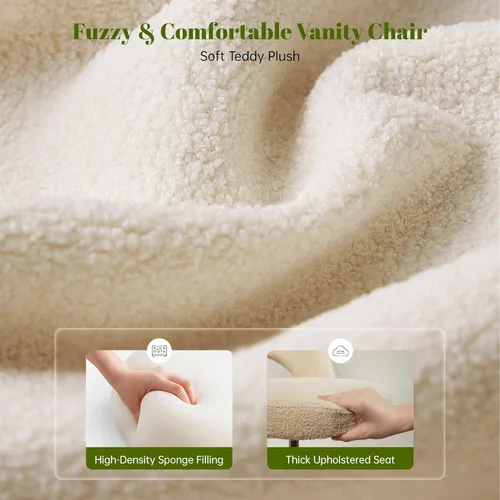 Miniatura 32 de DurayLoly Silla de Tocador con Ruedas Rosa, Linda Silla de Tocador con Respaldo, Silla de Escritorio Ultra-Suave de Felpa, Silla de Oficina Pequeña
