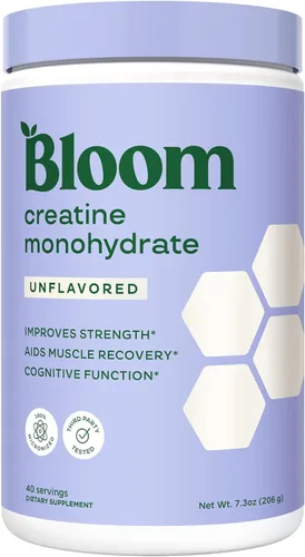 Bloom Nutrition Polvo de Monohidrato de Creatina, 5g de Creatina Micronizada por Porción, Apoya la Recuperación Muscular, Fuerza, Resistencia, Pre o