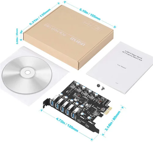 Miniatura 7 de PCIE - Tarjeta de expansión USB 3.0, 7 puertos (5X tipo A y 2 USB C) Tarjeta PCIe Super Speed PCI Express USB3 Hub Controller Adaptador para Windows