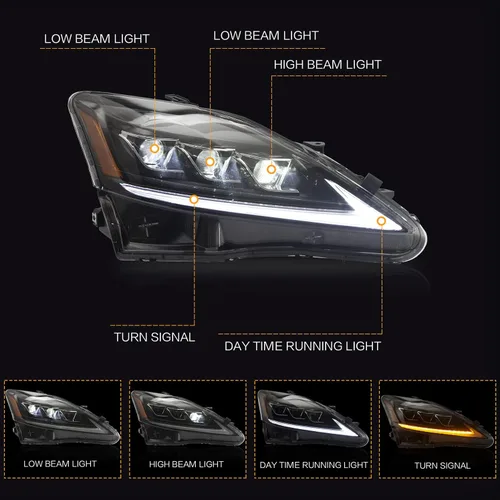 Miniatura 2 de VLAND Faros delanteros y luces traseras aptos para Lexus IS250 IS350 IS 220d 2006-2012 (luces traseras no para IS250C 350C/convertible), faro 11-14