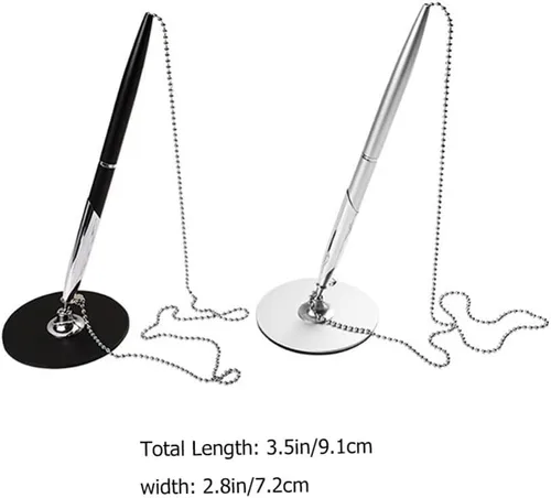 Miniatura 7 de Ciieeo 2 bolígrafos de metal para firma de invitados, bolígrafo de tinta negra con base para bolígrafo y cadena de recepción, bolígrafo, rotulador