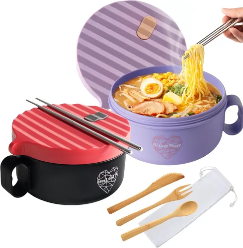 Miniatura 19 de AI LOVE PEACE Tazón de ramen, olla de ramen, tazón de ramen para microondas, tazón grande de fideos de 40 onzas, tazón para microondas, cuencos