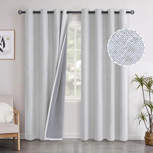 Miniatura 21 de YoungsTex - Cortinas opacas de lino para dormitorio, oscurecimiento de la habitación, cortinas con textura de lino, paneles con aislamiento térmico