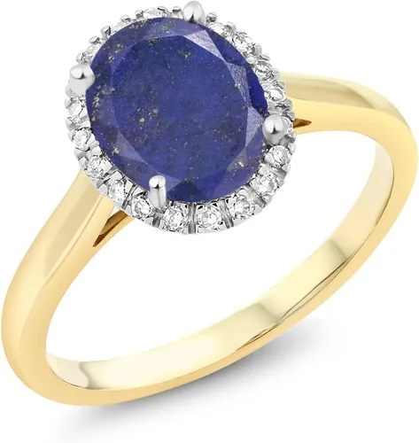 Miniatura 54 de Gem Stone King Anillo de compromiso ovalado de oro amarillo de 10 quilates con piedra natal y halo de diamantes Ovalado de 0.354 x 0.276 in