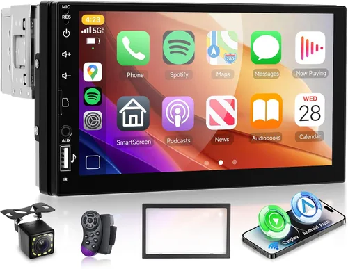 Miniatura 9 de Estéreo de coche de un solo DIN con CarPlay inalámbrico de Apple y Android Auto, radio de coche con pantalla táctil Incell de 6" 1 DIN con cámara