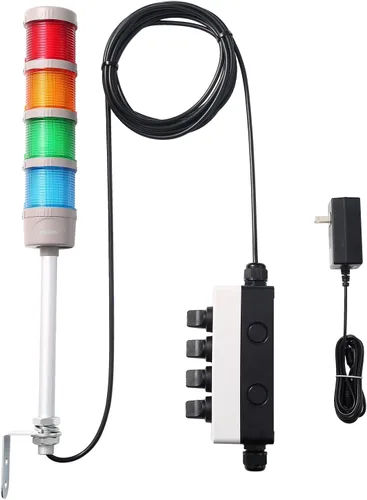 Miniatura 5 de Luz de señal LED Andon de 4 pilas con zumbador, rojo/amarillo/verde/azul, encendido/apagado/flash, interruptor selector ABB, adaptador de corriente