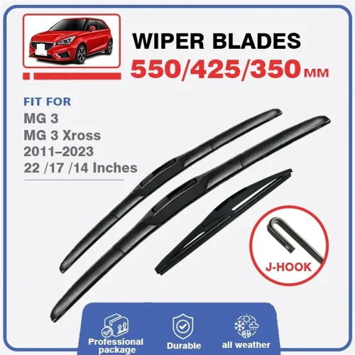 Miniatura 2 de Juego de limpiaparabrisas delantero y trasero compatible con MG 3 2011-2023 MG3 Xross 22, 17 y 14 pulgadas, escobillas y arandela 2016 2019 2014