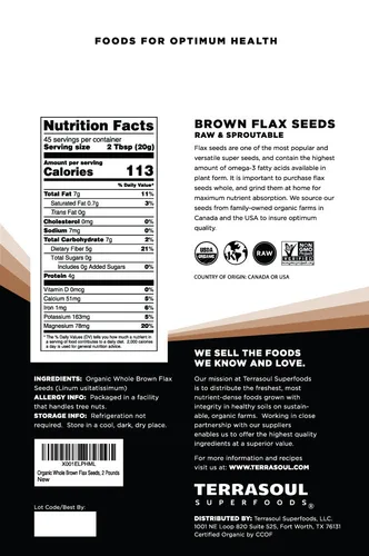 Miniatura 2 de Terrasoul Superfoods Semillas de lino marrón orgánicas, 2 libras