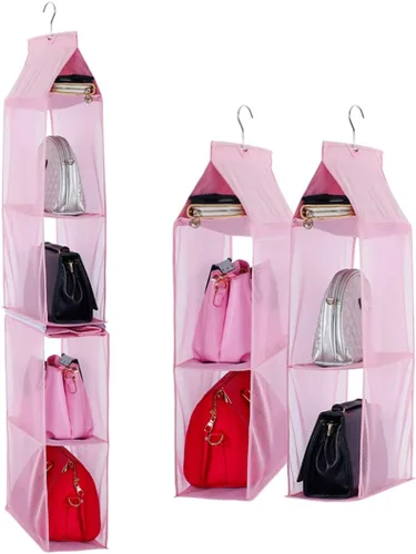 Bolsa organizadora desprendible con 6 compartimientos para colgar, organizador de carteras, bolsas, almacenador soporte para armario, closet, Rosado