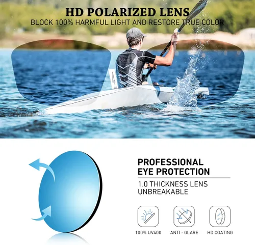 Miniatura 2 de WEAROYO - Gafas de sol polarizadas deportivas para hombres y mujeres, gafas de pesca y conducción rectangulares, protección UV400 Marco negro/lente