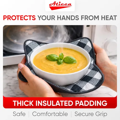 Miniatura 3 de Aticca Juego de 4 almohadillas calientes para tazas de caldo para microondas y platos calientes, multiusos, a prueba de calor Negro