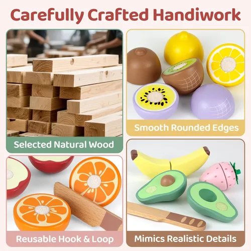 Miniatura 3 de Juegos de comida de madera para cocina de juguete para niños, juguetes de corte, accesorios de cocina de simulación, regalo de cumpleaños para niños