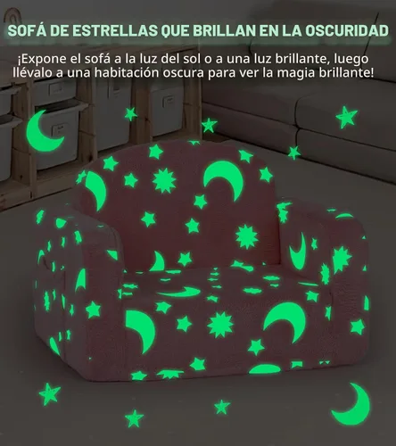 Miniatura 6 de Sofá para niños, sofá suave 2 en 1 plegable con manta y almohada de nube, que brilla en la oscuridad, sofá convertible, regalos para niños y niñas