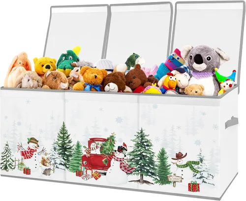 Miniatura 11 de decalsweet Caja de juguetes para niños, contenedor de almacenamiento plegable con asas para tapas para niños y niñas, caja organizadora de juguetes
