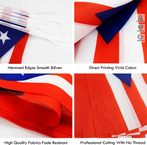 Miniatura 3 de Banderín de bandera de Puerto Rico – 38 banderas, 42 pies pequeñas mini banderas puertorriqueñas para decoración de campo, escuela, fiesta, eventos