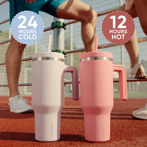 Miniatura 5 de Hydrapeak Voyager Vaso de 40 oz con Asa y Tapa con Pajita Botella de Agua Reutilizable de Acero Inoxidable Taza de Viaje Compatible con Portavasos
