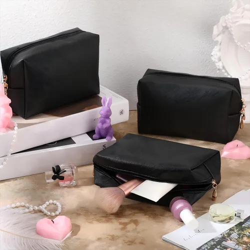 Miniatura 5 de Gerrii Bolsa de maquillaje de piel sintética, 6 piezas, bolsa de cosméticos impermeable con cremallera, organizador de artículos de tocador