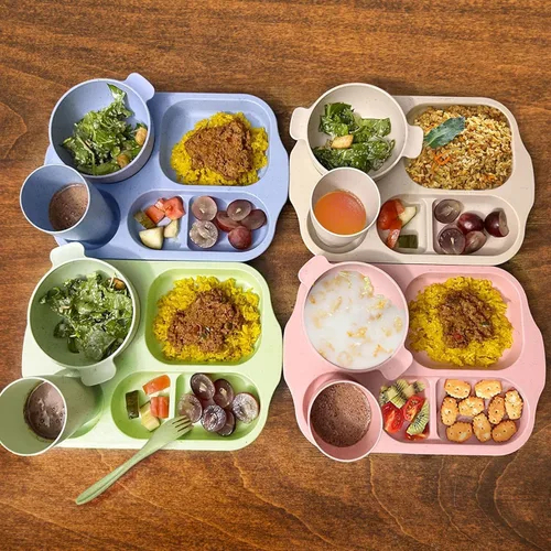 Miniatura 7 de shopwithgreen - Juego de cubiertos de vajilla de paja de trigo, 20 piezas, platos y cuencos divididos para niños y bebés, cubiertos de mesa