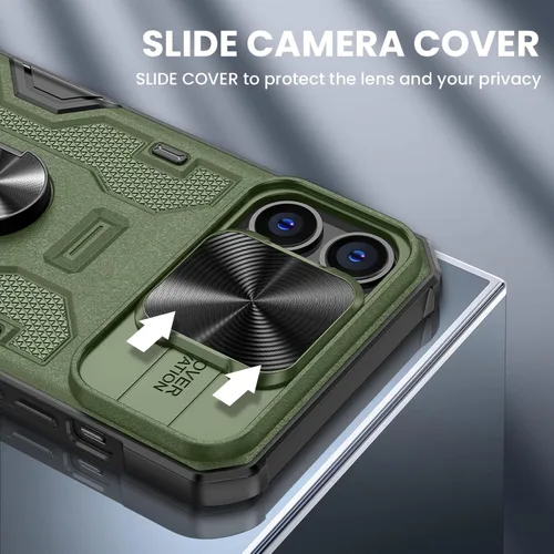 Miniatura 3 de VEGO Funda con soporte para iPhone 13 Pro Max / 12 Pro Max de 6.7 pulgadas con cubierta deslizante para lente, soporte de anillo giratorio de 360