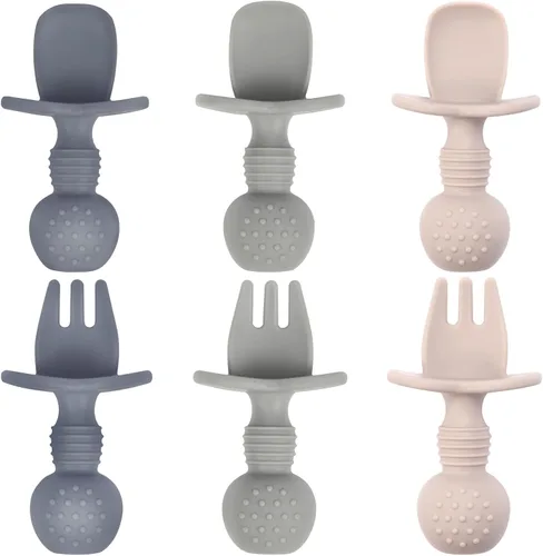 Miniatura 8 de Eascrozn Juego de Cucharas y Tenedores de Alimentación para Bebés, Paquete de 6 Utensilios de Silicona para Niños Pequeños de Primera Etapa