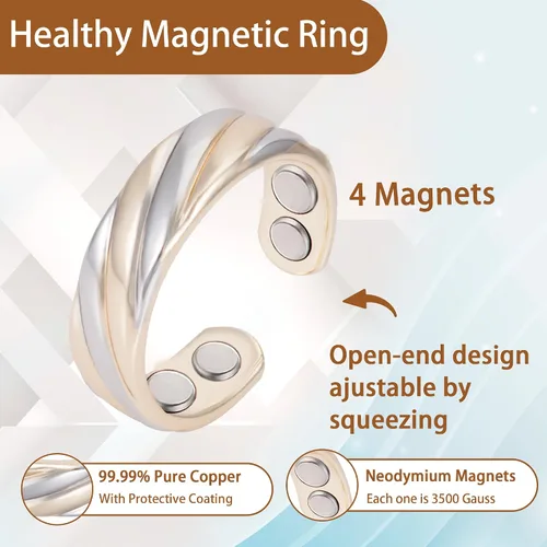Miniatura 4 de MagVIVACE Anillo de cobre puro para mujeres, anillos magnéticos con imán de 3500 Gauss