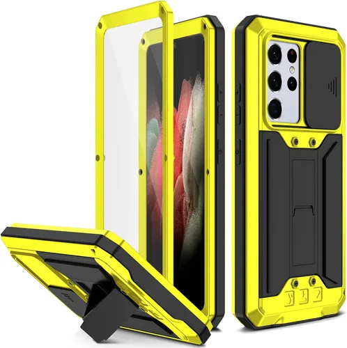 Miniatura 9 de Compatible con Samsung Galaxy S21 Ultra 5G, aluminio metal Gorilla Glass a prueba de golpes militar resistente funda protectora rígida
