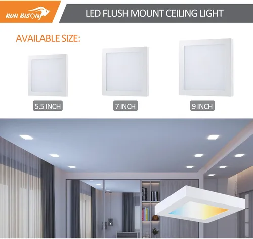 Miniatura 7 de Lámpara de techo cuadrada LED de 9 pulgadas, equivalente a 60 W, 2700 K/3000 K/3500 K/4000 K/5000 K CCT seleccionable, CRI 90+, luz de panel LED