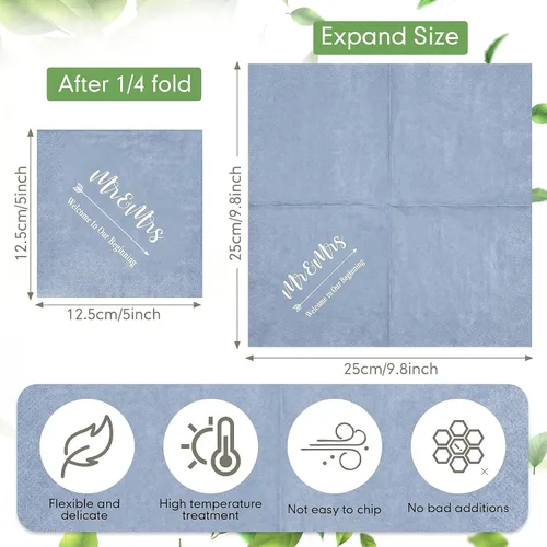 Miniatura 2 de Teling 400 Pcs Wedding Napkins for Reception, 3 Ply Mr Mrs Wedding Cocktail Napkins for Engagement Bridal Shower Party Supplies Beverage Dessert