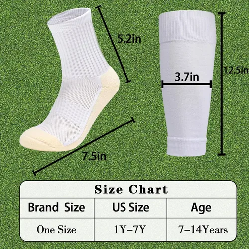 Miniatura 4 de Juego de 24 calcetines de fútbol con agarre juvenil con mangas de protección de espinilleras para niños y niñas 7-14 para fútbol y baloncesto