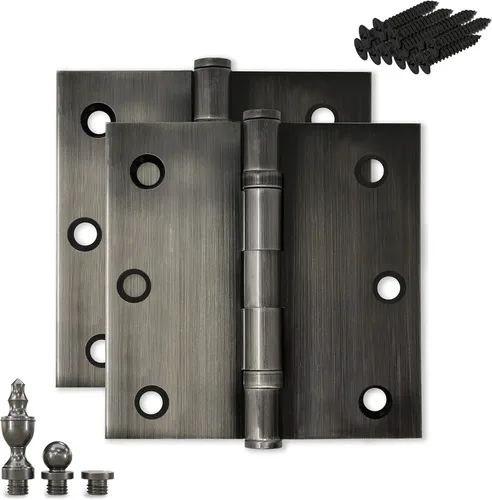 Bisagra de puerta de latón macizo, rodamiento de bolas pulido de 3.5 x 3.5 pulgadas con puntas decorativas de rosca incluidas, juego de 2 bisagras