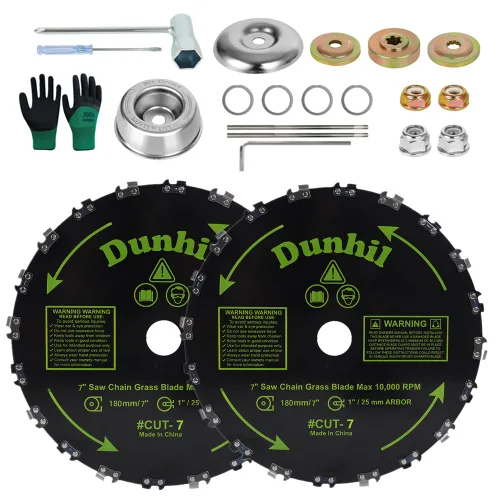 Dunhil Cuchilla de Cortadora de Maleza para Desbrozadora, Cortadora, Recortadora con 2 Juegos de Kits Adaptadores (Paquete de 2 de 7 pulgadas)