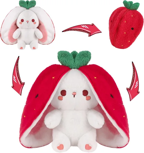 Miniatura 14 de MIAODAM Peluche reversible de conejo de zanahoria, orejas de conejo de zanahoria con cremallera, peluche de conejo de frutas, peluche de conejo