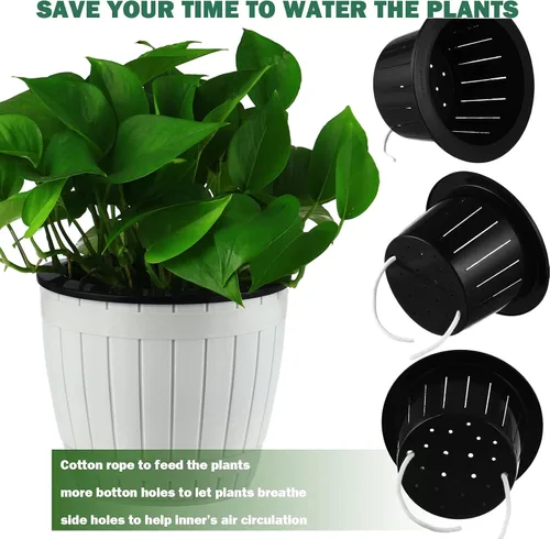 Miniatura 2 de Planterhoma Paquete de 3 macetas de riego automático para plantas de interior, macetas de plástico de 7.1 pulgadas, color blanco