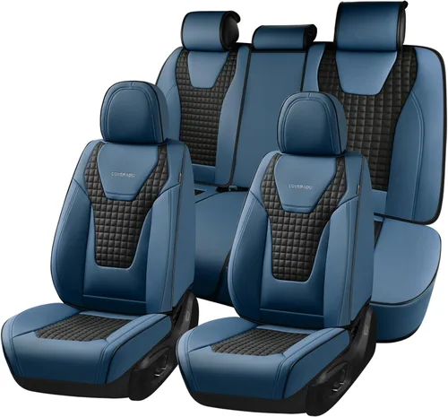 Miniatura 18 de Coverado Fundas de asiento de automóvil, juego completo de fundas de asiento de cuero sintético, fundas protectoras de asiento de lujo, ajuste Rojo