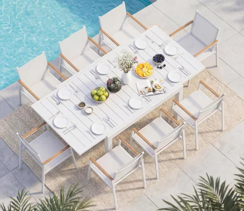 Miniatura 17 de Mesa de comedor expandible de aluminio para patio al aire libre para 4-8 personas, mesa rectangular para todo tipo de clima (48"-79") con rieles