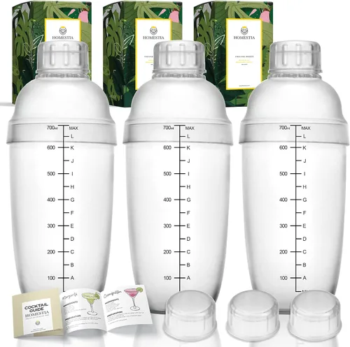 Miniatura 12 de Homestia Juego de coctelera de plástico transparente, mezclador de bebidas de 17 onzas con colador integrado, doble jigger, libro de recetas, kit