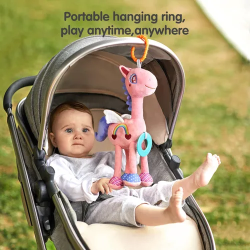 Miniatura 4 de TUMAMA - Juguete de sonajero colgante de felpa para bebé, asiento de coche, cochecito de viaje, tapete de juego, juguete de felpa suave con Rosa
