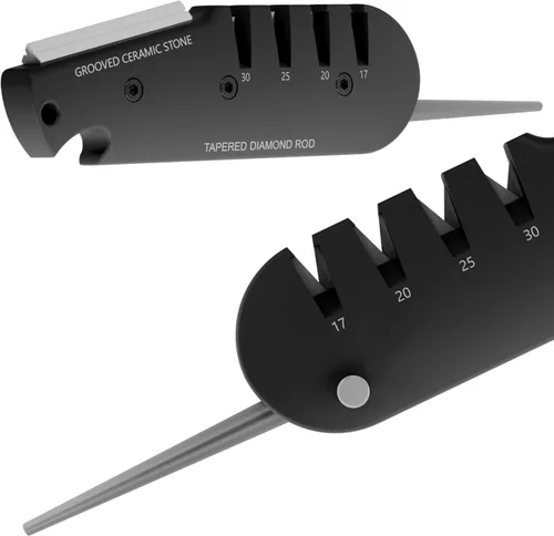 Miniatura 3 de Off-Grid Knives - Afilador de cuchillos QuadEdge con 4 ángulos: 17° 20° 25° 30°, caña de diamante, afilador de anzuelos de pesca, piedra