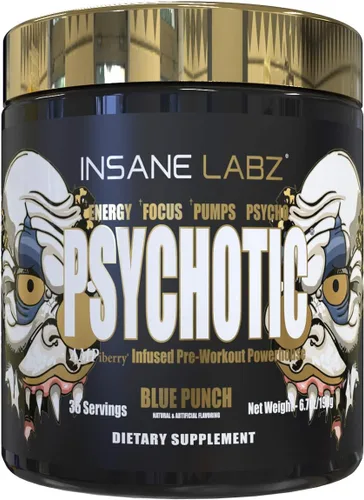 Insane Labz Psychotic Gold, polvo de preentrenamiento altamente estimulante, concentración y energía de extrema duración, bombeo muscular y