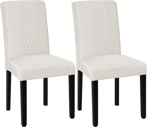 VECELO Juego de 2 sillas de comedor, patas de madera tapizadas de tela con respaldo alto para cocina, sala de estar, color beige