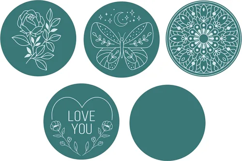 Sealed by Spellbinders - Paquete de 5 sellos de cera y asas - Forever Rose, Mystic Butterfly, Mandala, Love You Heart, círculo sólido de 1 pulgada