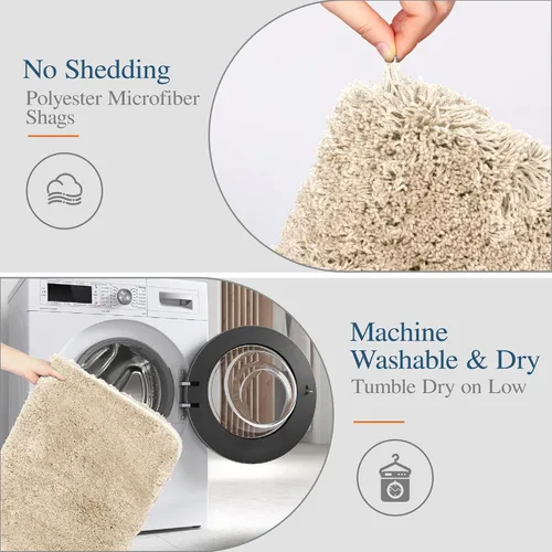 Miniatura 4 de Walensee Alfombra de Baño Antideslizante (16 x 24 pulgadas, Beige) Alfombra de Baño de Microfibra Suave y Peluda Absorbente de Agua, Lavable a
