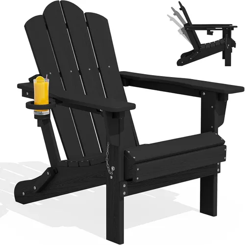 Miniatura 29 de Silla plegable ajustable KINGYES Adirondack, sillas reclinables Adirondack de 3 posiciones con portavasos, Adirondack de HDPE resistente a