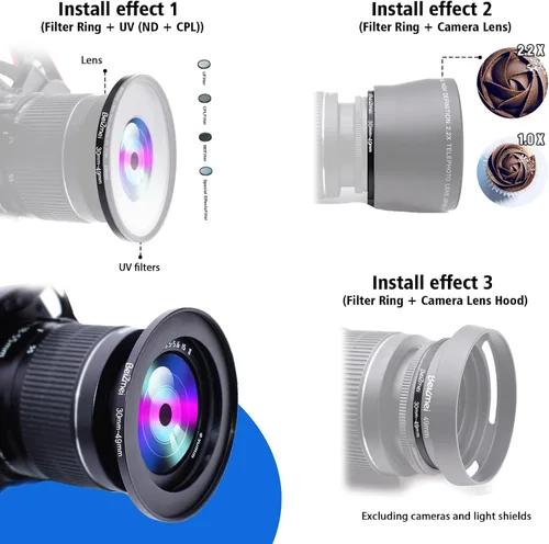 Miniatura 5 de Anillo de filtros de cámara de 1.181 in a 1.929 in, anillos de filtros compatibles con todas las marcas Ø30mm lente a Ø49mm UV ND CPL accesorio