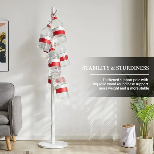 Miniatura 7 de Aibiju Perchero de pie para abrigos Blanco con 8 ganchos y 3 opciones de altura, árbol para abrigos de madera para niños con base redonda