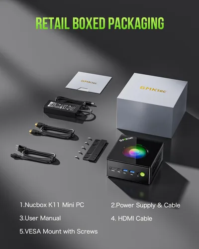 Miniatura 9 de GMKtec PC para juegos, K11 AMD Ryzen 9 8945HS (8C/16T, hasta 5.2 GHz), 32 GB DDR5 RAM 1 TB Mini PC computadora de escritorio, Oculink, Dual NIC