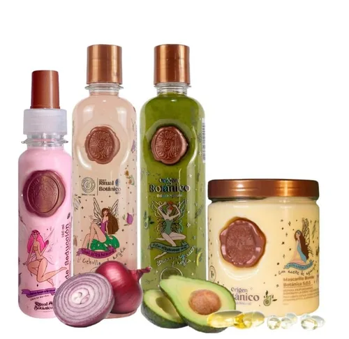 RITUAL BOTANICO Kit 4 Crecimiento Acelerado y Ultra Reparador S.O.S: Champú de Cebolla, Mascarilla para el Cabello, Acondicionador Intensivo PLEX,